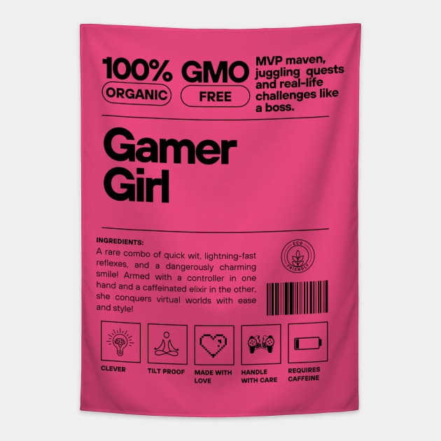 Gamer Girl Black Letters Tapestry by Pink Syrup Workshop