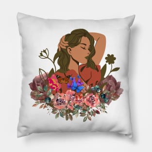 painting of women and beautiful flowers Pillow