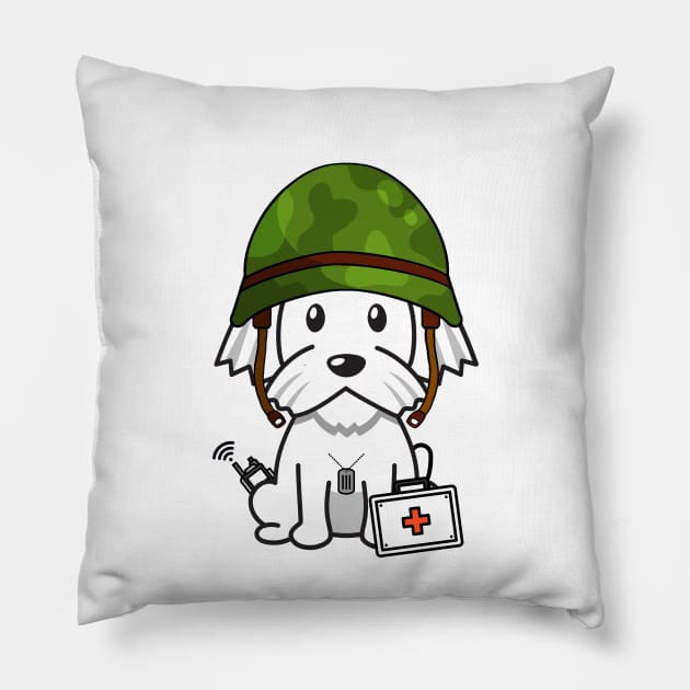 Cute White dog is an army medic Pillow by Pet Station