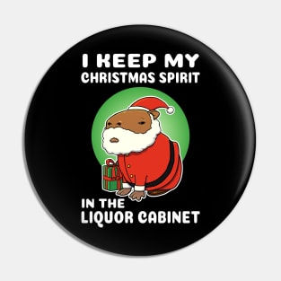 I keep my Christmas spirit in the liquor cabinet Capybara Christmas Pin