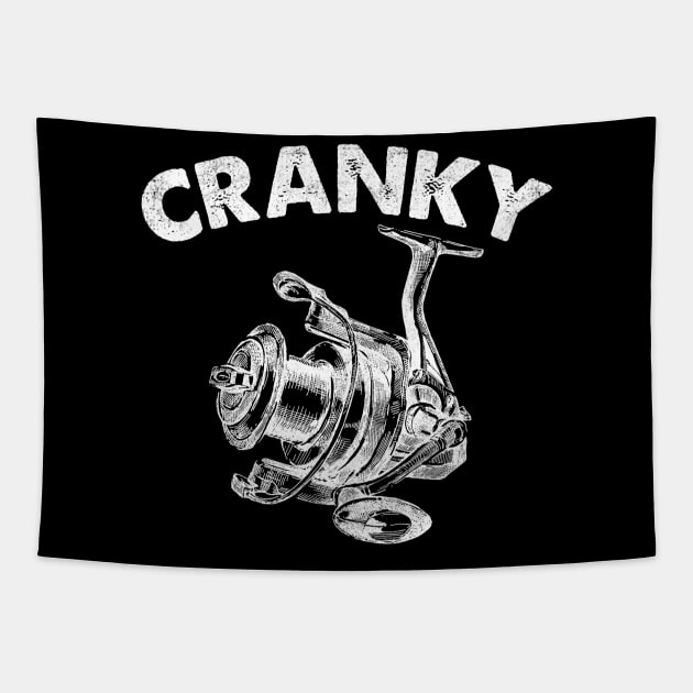 Cranky Fishing Reel Tapestry by catador design