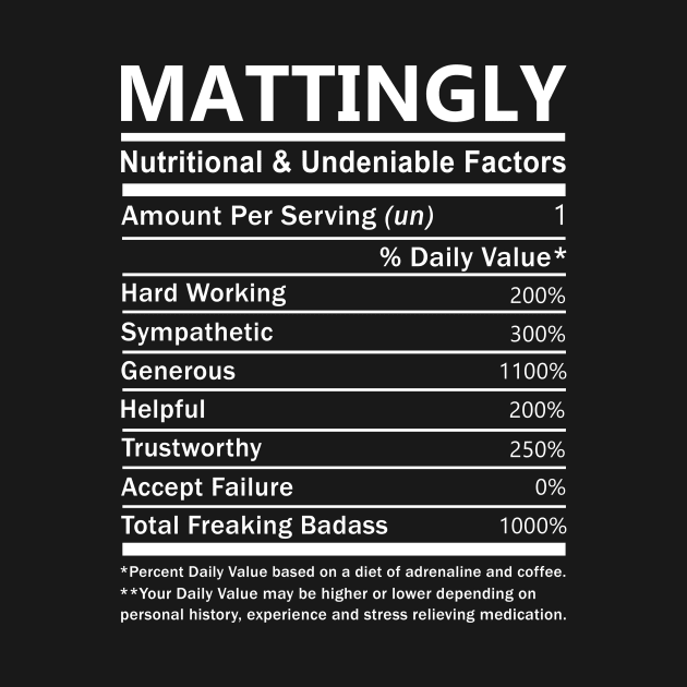 Mattingly Name T Shirt - Mattingly Nutritional and Undeniable Name Factors Gift Item Tee by nikitak4um