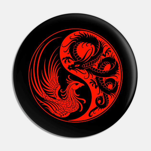 Red and Black Dragon Phoenix Yin Yang Pin by jeffbartels