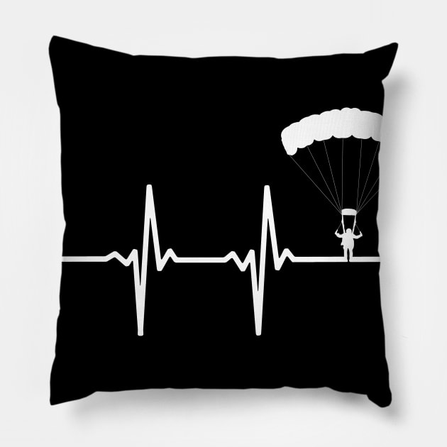 Skydive Parachute Heartbeat - Skydivers & Parachutists Gift Pillow by OceanRadar