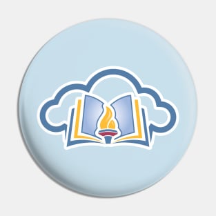 Online Education Sticker logo concept. Torch and cloud icon. Publisher and creator sticker logo template. Pin