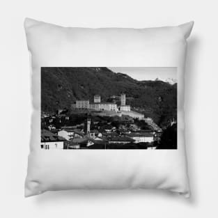 Castello Grande in black and white, Bellinzona, Ticino, Switzerland Pillow