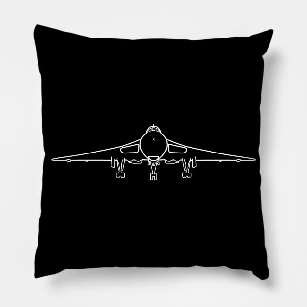 Avro Vulcan classic bomber aircraft wheels down outline graphic (white) Pillow by soitwouldseem