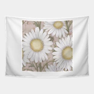 Antique Vintage White Ivory Daisy Floral Illustration Tapestry