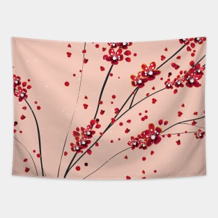 Pink Blush Cherry Blossoms Aesthetic Tapestry