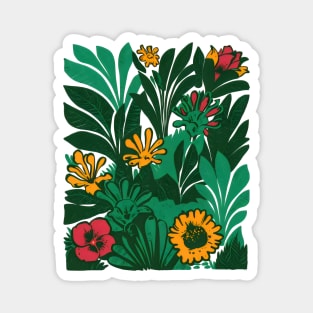 Green plant pattern with flowers Magnet