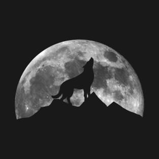 Wolf And Mountains On Moon T-Shirt