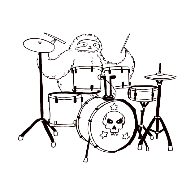 Black Line Drum Set Sloth by saradaboru