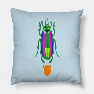 Jewel Scarab Beetle Design on Light Blue Background Pillow