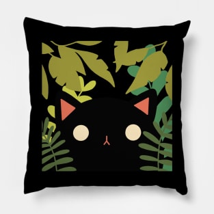 Black Cat win the Forest Design | Handmade Illustration | Kawaii Christmas Present | By Atelier Serakara Pillow