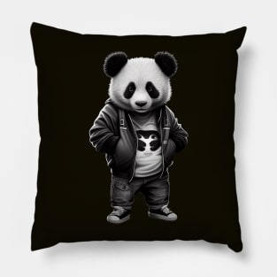 Black and white panda with cool cute sportswear Pillow