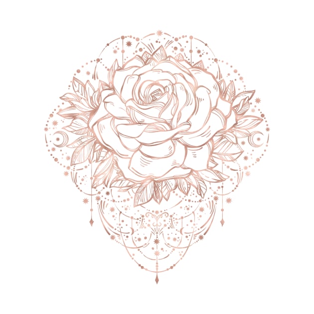 Rosegold Rose Floral Ink Design by NatureMagick