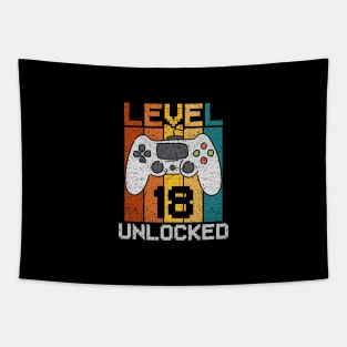 Level 18 Unlocked, Retro 18th Birthday Gamer Tapestry