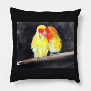 Cuddling Peach Faced Parrots Pillow