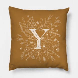 Botanical Letter Y (Mustard Yellow) Pillow