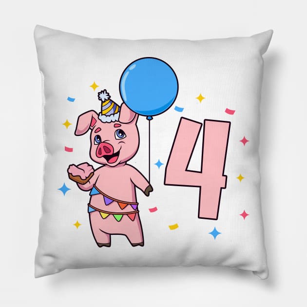 I am 4 with pig - kids birthday 4 years old Pillow by Modern Medieval Design