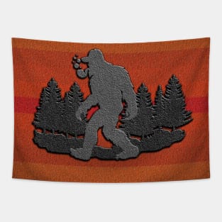 Funny yeti fantasy creature walks in forest Tapestry
