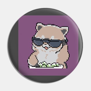 Illustration Raccon with Glasses Pixel Style Pin