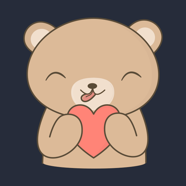 Kawaii Cute Brown Bear Heart T-Shirt by happinessinatee