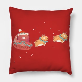 Santa Bear Sleigh Ride with Reindeers Pillow