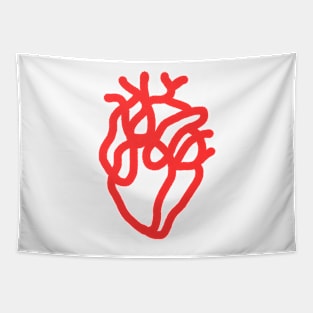 Red heart line art Tapestry