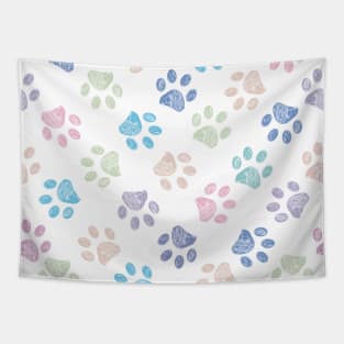 Seamless colorful doodle paw prints pattern Tapestry