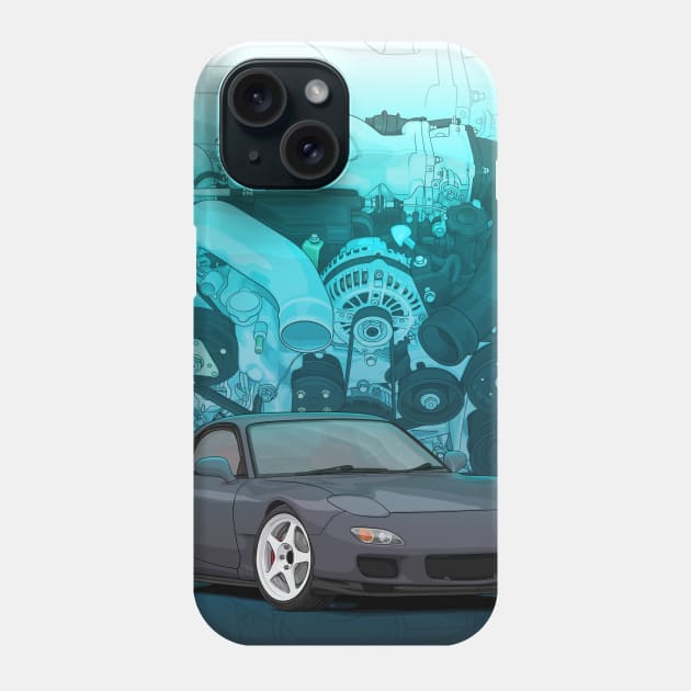 RX7 fd3s with 13b background Phone Case by ArtyMotive