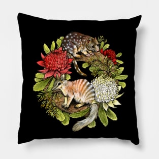 Quoll and Numbat Australian Christmas Wreath Pillow