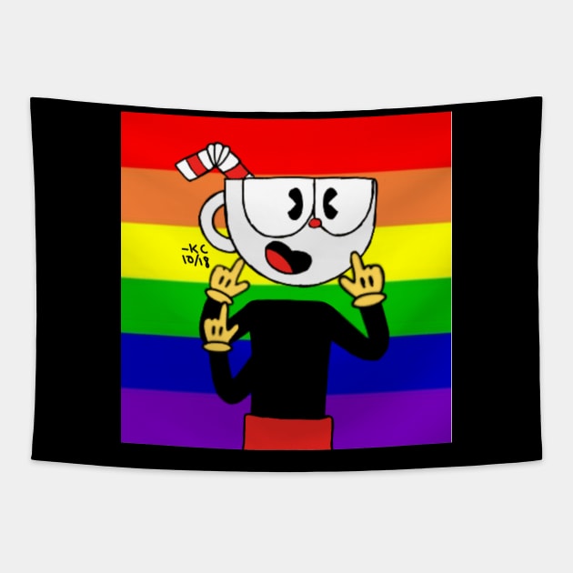 Triple Gay Cuphead Meme Tapestry by KC_BaconSoup