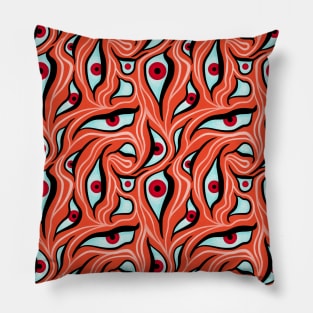Evil Eyes Wavy Pattern Red On Orange Pillow
