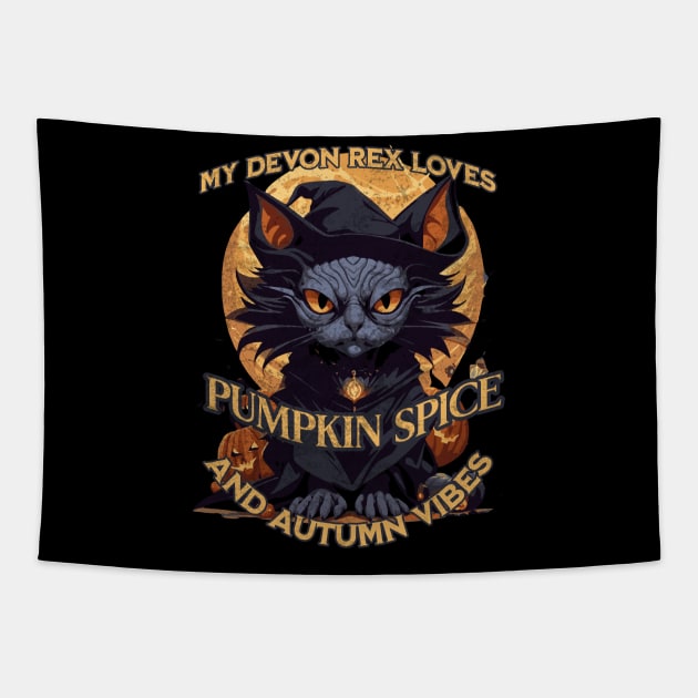 Spooky Mystical Witches Devon Rex Familiar Tapestry by catsloveart