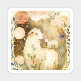 Sheep , Watercolor Farm Animals Magnet