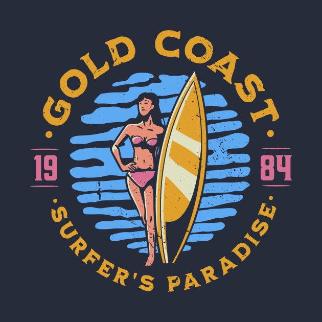 Vintage Gold Coast, Australia Surfer's Paradise // Retro Surfing 1980s Badge by Now Boarding