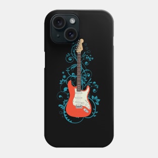 Red S-Style Electric Guitar Flowering Vines Phone Case