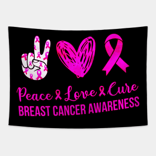 Peace Love Cure Hippie Pink Ribbon Tapestry