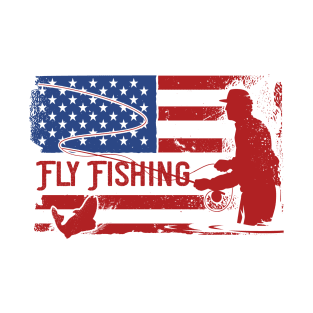 Fly Fishing Art Vintage Look American Flag T-Shirt