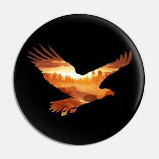 Fly eagle with landscape double exposure Pin