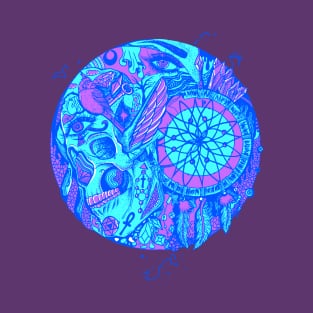 Blue Skull and Dreamcatcher Circle T-Shirt