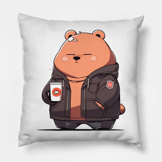 bear need coffe Pillow by lets find pirate