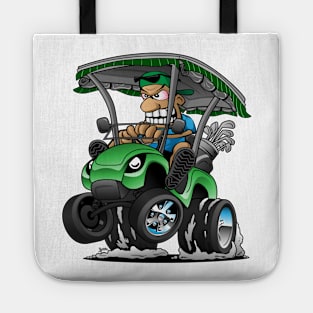 Funny Golf Cart Hotrod Golf Car Popping a Wheelie Cartoon Tote