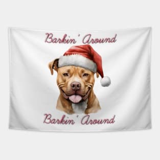 Christmas Pitbull Dog in Santa Hat Tapestry