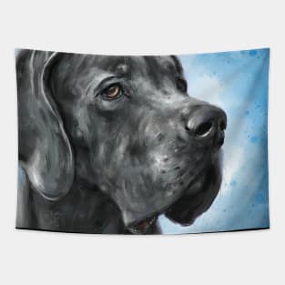 Painting of Grey Great Dane on a Blue Background Tapestry