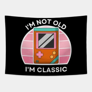 I'm not old, I'm Classic | Handheld Console | Retro Hardware | Vintage Sunset | Gamer girl | '80s '90s Video Gaming Tapestry