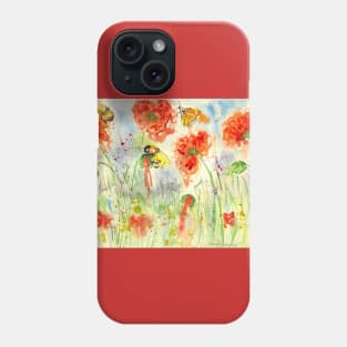 Bumblebees and a Butterfly among Crimson Poppies Phone Case