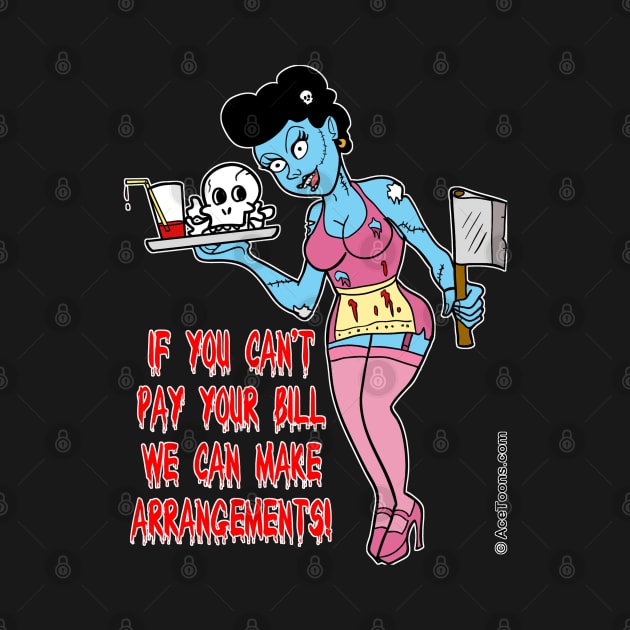 Sexy Zombie Waitress With Tray & Cleaver by AceToons