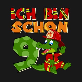 Ich bin schon 9 Krokodil / Dino Feuerwehr Geschenk T-Shirt